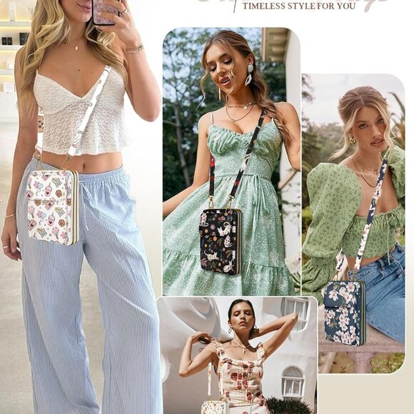 Cute cartoon pattern faux leather small crossbody phone purse with adjustable st - Picture 6 of 6